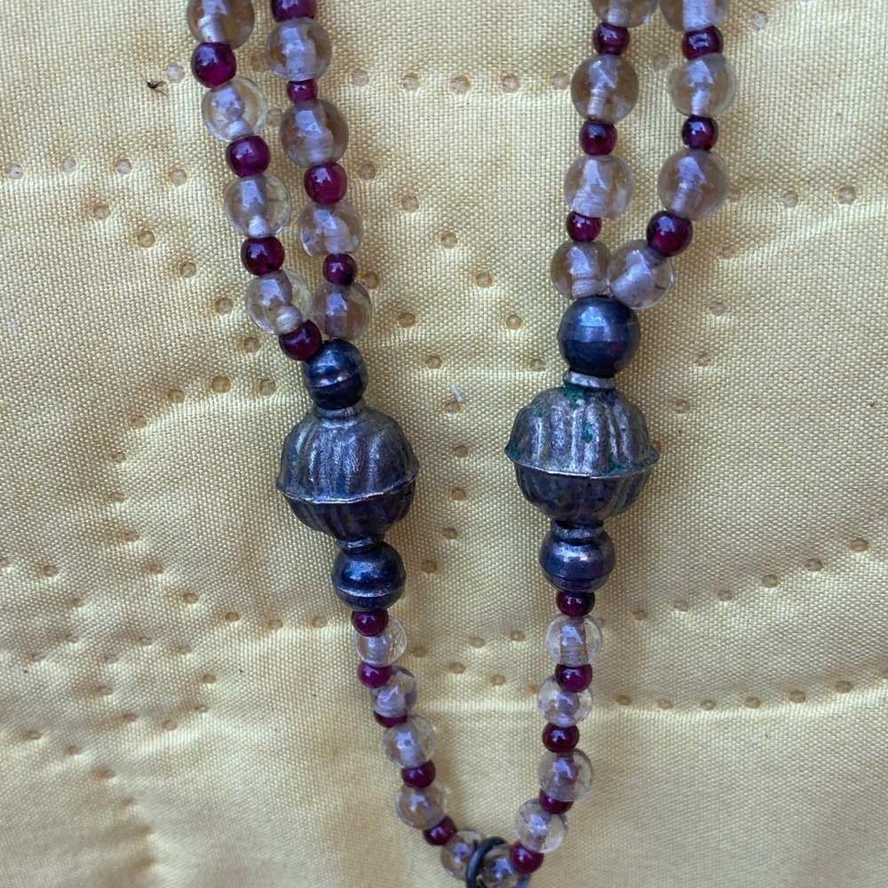 Antique Silver Pendant Necklace with Beaded Accents 30” - Picture 2 of 8